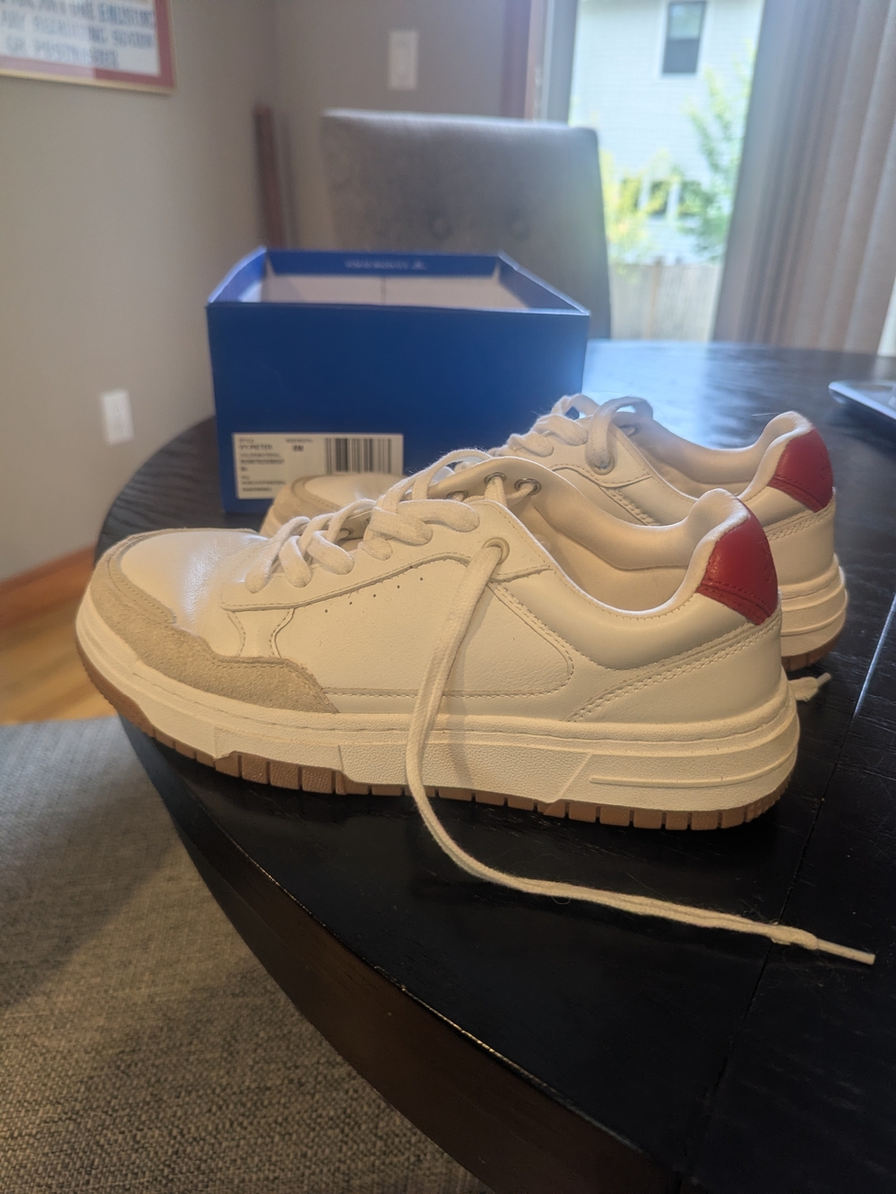 Vince Camuto White Leather Sneakers with Red Heel Accent
